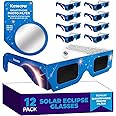 Solar Eclipse Glasses Approved 2024, (12 Pack) CE and ISO Certified Solar Eclipse Observation Glasses, Safe Shades for Direct Sun Viewing, Bonus Smartphone Photo Filter Lens, Blue Stars Design