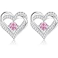 CDE Forever Love Heart Stud Earrings for Women, 925 Sterling Silver Birthstone Heart Stud Earrings Mother's Day Gift Anniversary Birthday Jewelry Gifts for Women Wife Her
