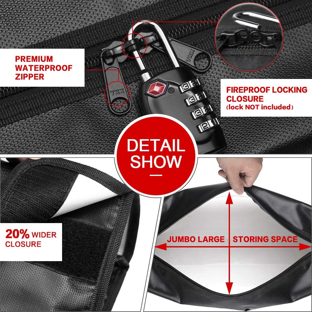 ROLOWAY Large (17 x 12 x 5.8 inches) Fireproof Bag, XL Fireproof Document Bags with Small Fireproof Bag, Fireproof Safe and Water Resistant Bag for Money, Legal Documents, Files, Valuables: Office Products