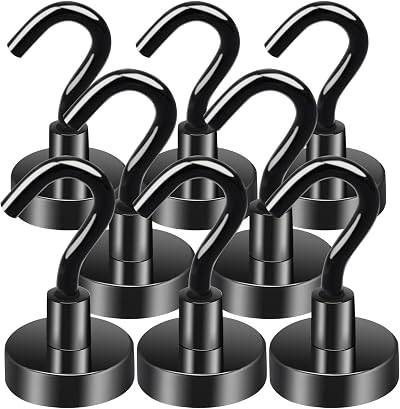 MIN CI 8pcs Black Magnetic Hooks Heavy Duty 35lbs Neodymium Magnets