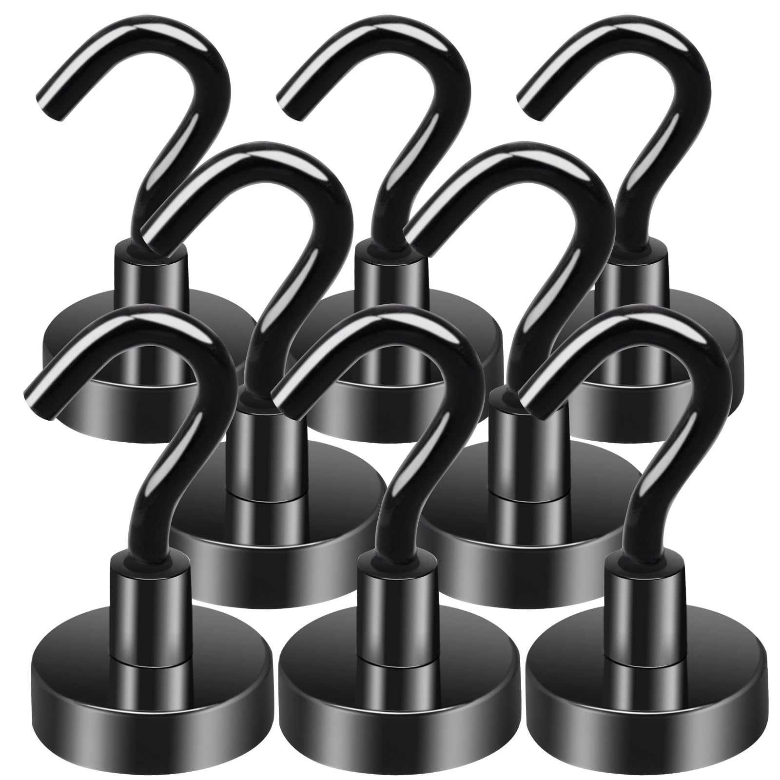 MIN CI 8pcs Black Magnetic Hooks - Heavy Duty 35lbs, Neodymium Strong Magnets with Hooks, for Cruise Cabins, Fridge, Kitchen, Workplace