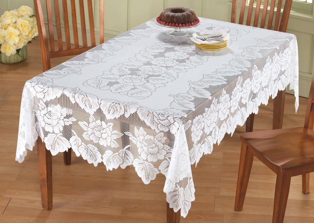 Tablecloths Collectibles Vintage Rectangle Table Cloth White Floral Lace Tablecloth Wedding