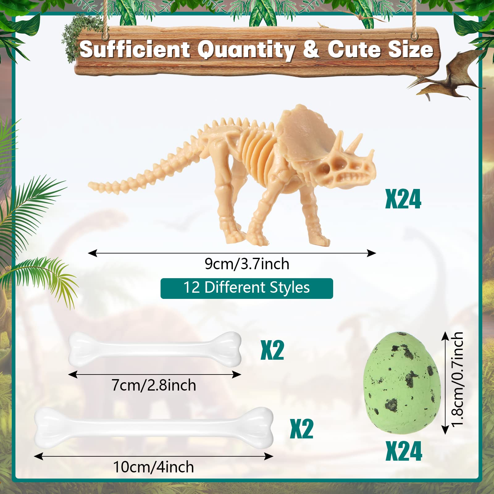 24 Pcs Dinosaur Fossil Skeleton Dino Bones Sand Dig Colorful Foam Dinosaur Eggs and 4 White Plastic Bones Toys for Kids Science Play Dino Sand Halloween Party Decor Supplies(Light Brown)