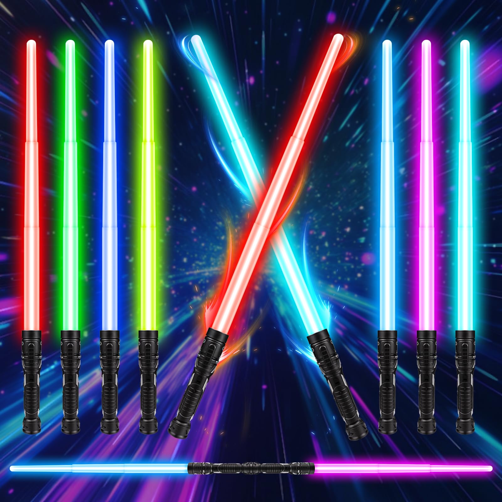 2Pcs Light Sabers for Kids 7 Color Retractable Lightsaber Toys for 3-12 Year Old Boys Girls Lightsaber with Sound for Kids Age 4 5 6 7 8 Light Up Saber Toys Present Gifts for Boys Girls Age 3+ (2PCS)