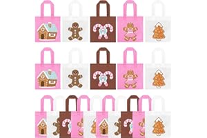 K KUMEED 20Pcs Christmas Party Favor Bags,Gingerbread Man Theme Party Gifts Bags Reusable Pink Candy House Birthday Party Bags with Handles for Girls Christmas Party Supplies Baby Shower