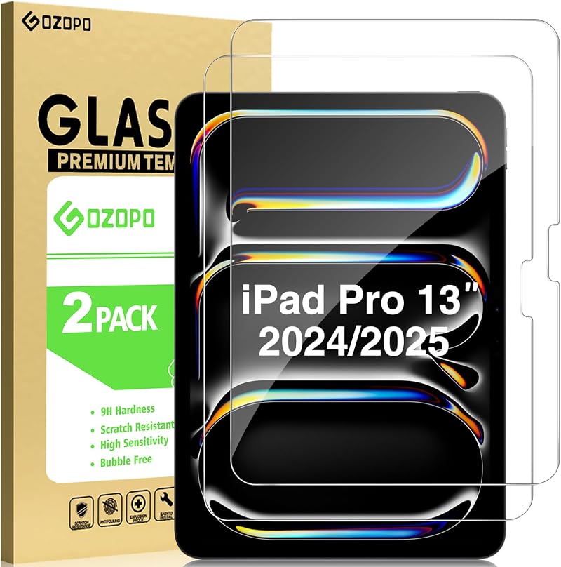 GOZOPO 2-Pack Screen Protector for iPad Pro 13 M5/M4 9H Tempered Glass