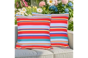 Eternal Beauty Set of 2 Waterproof Outdoor Pillow Covers for Spring Summer Patio Throw Pillows, Red Stripe, 18X18 inches