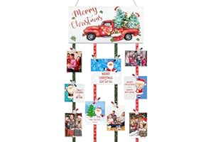 AKEROCK Christmas Card Holder Display, Merry Christmas Picture Frame, Wooden Hanging Xmas Holiday Card Holder Wall Display with 30 Clips for Christmas Wall Door Window Home Decor