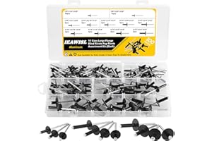 IEAWISL Pop Rivets, Large Flange Blind Rivets Aluminum Assortment Kit(100Pcs), 11 Sizes Flange Diameter - 1/8" 5/32" 3/16" for Airplanes, Ships, Rails and DIY