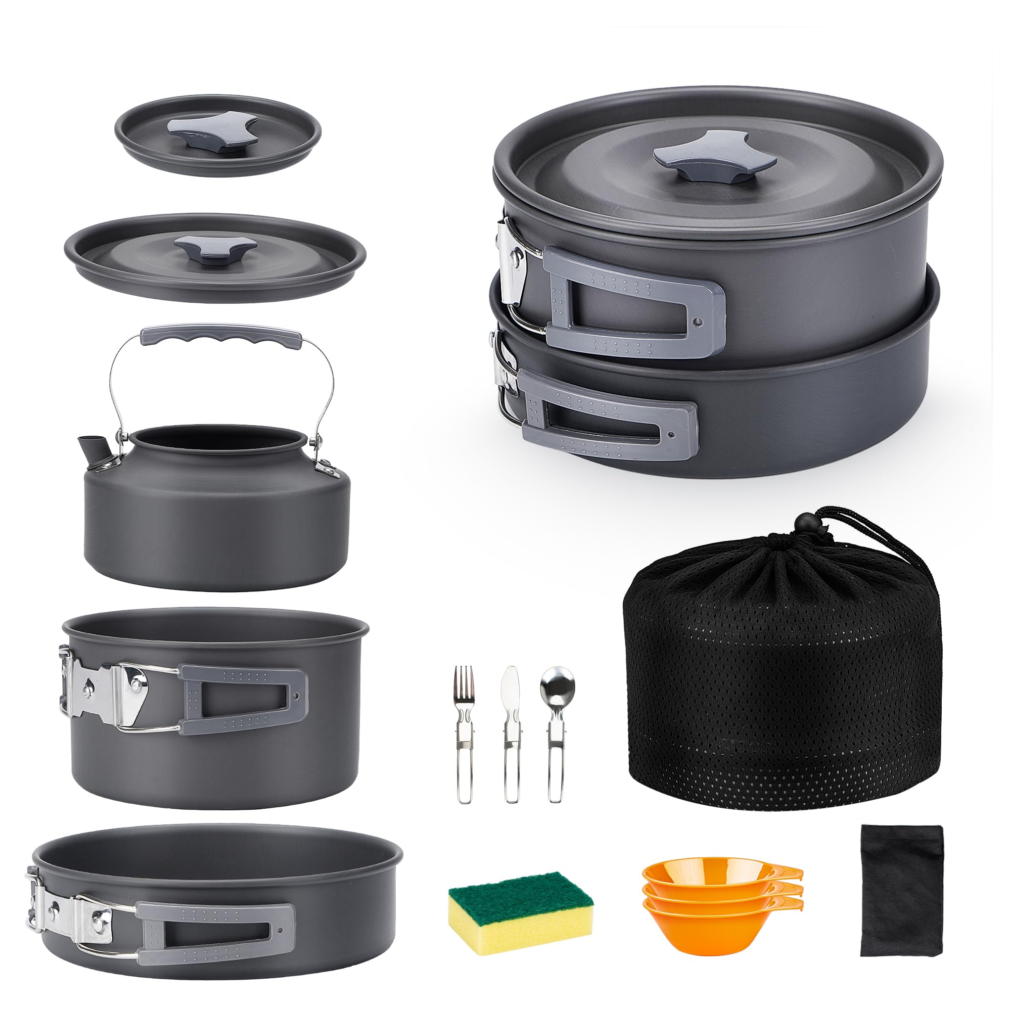Photo 1 of Alocs Camping Cookware, Camping Essentials with Accessories, Portable Camping Cooking Set Camping Gear for Outdoor Cooking, Backpacking, Hiking and Picnic., Dark Grey