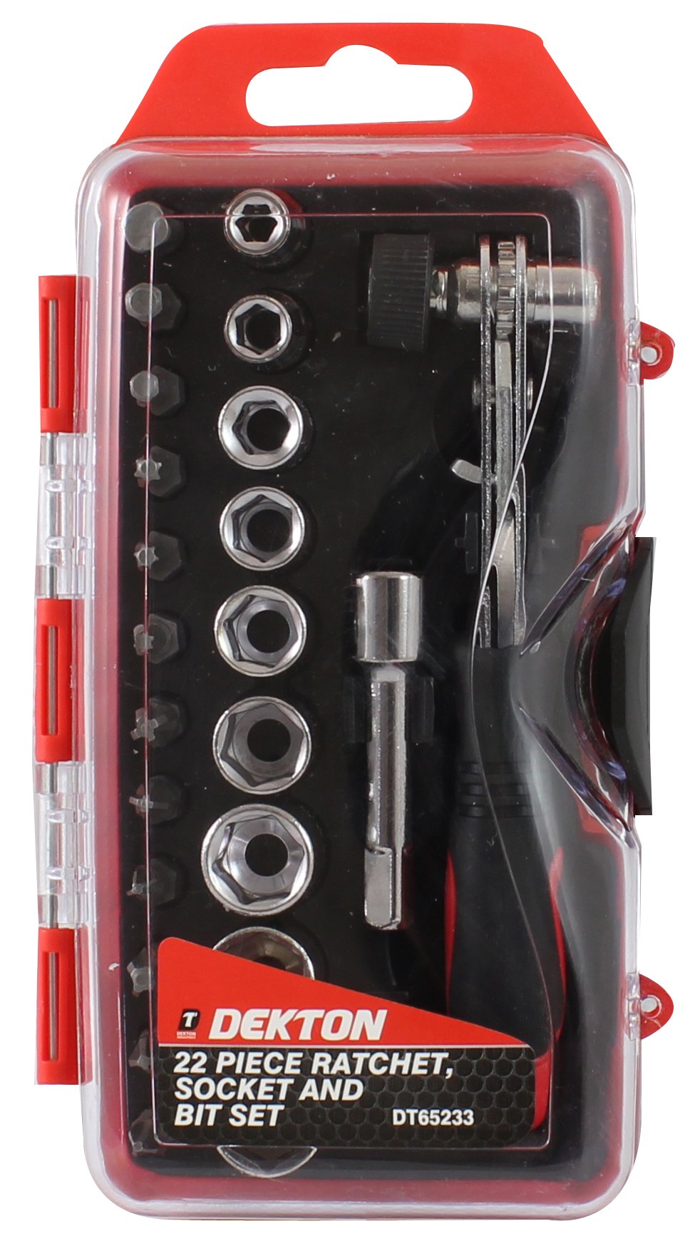 Dekton 22pc Ratchet Wrench, Bit And Socket Set-Ergonomic Anti Slip Handle| 2 Way Ratchet| Ultra Strong Cr-v| Includes: Adaptor, 60mm Magnetic Holder, Sockets| Professional-Grade Chrome Vanadium Steel