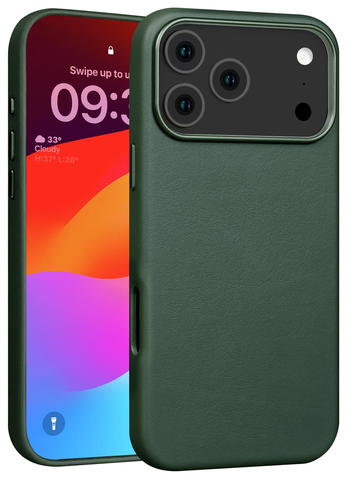 Photo 1 of Rumwot for iPhone 17 Pro Max Leather Case Compatible with Magsafe, Top Grain Leather, Professional Slim Fit Shockproof, Metal Buttons & Camera Bump Frame Phone Protective Magnetic Cover - Green