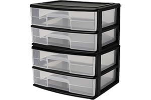 HOMZ 2-Pack Drawer Storage Cart, 2-Tier Wide Clear Plastic Organizer, Black Frame - Organizing Containers for Home, Office, Bathroom, Bedroom, and Classroom