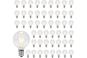 GOOTHY 50 Pack G40 Light Bulbs Replacement, 120V 5W Clear Globe G40 Outdoor String Lights Bulbs Replacement, C7 or E12 Candelabra Base Wax Warmer Light Bulbs, 2200K Warm White Vintage Incandescent Bulbs