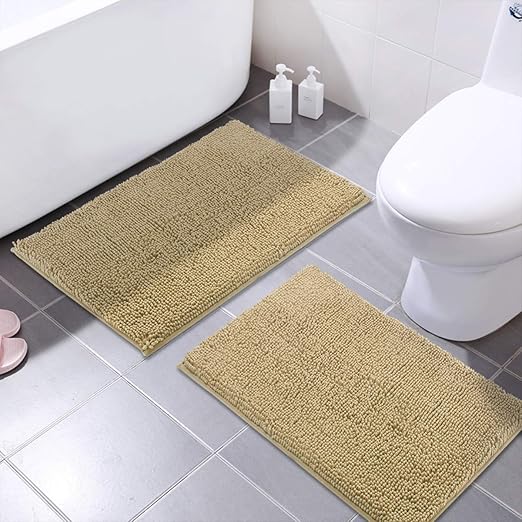 Amazon Com Mayshine Bath Mats For Bathroom Rugs Non Slip Machine Washable Soft Microfiber 2 Pack 20 32 Inches Beige Home Kitchen