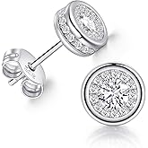LOKFAM Sterling Silver Stud Earrings Hypoallergenic Small Stud Earrings Sparkling Diamond Stud Earrings with Push Back