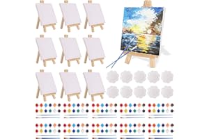 10 Sets Acrylic Paint Kit with 4 x 4 Inch Mini Canvases, Stretched Easel, Acrylic Paint, Palette and Brush, Art Set for Artis