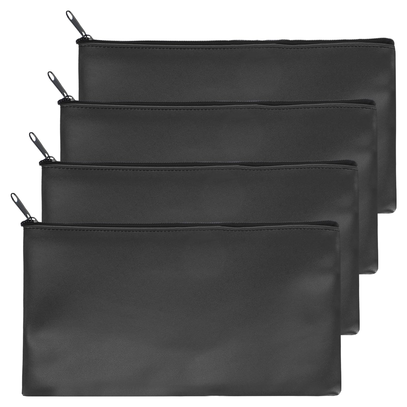 PATIKIL 4Pcs Black Oxford Fabric 11"x6" Zippered Bank Deposit Security Pouch