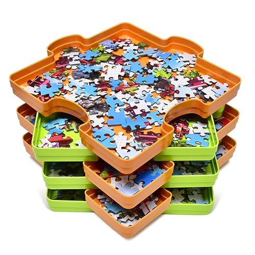 Bullglesup Puzzle Sorting Trays, Plastic Jigsaw Accessory Up to 1500 Pieces, Stackable Organization Portable Sorter Holder, 7.8 x 7.8 inch (Pack of 6)