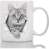 Winston & Bear Cute Grey Kitty Cat Coffee Mug - Ceramic Funny Coffee Mug Gift for Gray Tabby Cat Lovers - Cute Novelty Coffee Mug Present - Great Birthday or Christmas Cup for Men and Women (15oz)