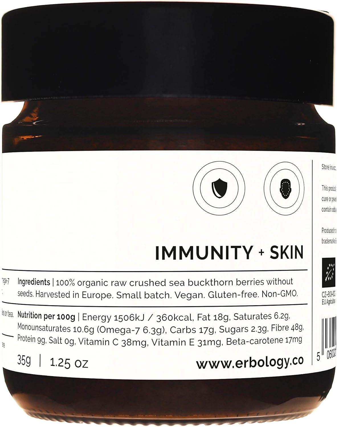 Erbology Organic Sea Buckthorn Powder 50g, 50 Servings, Skin Health and Immunity Support, Rich in Omega-7 (6.5%) - Image 3
