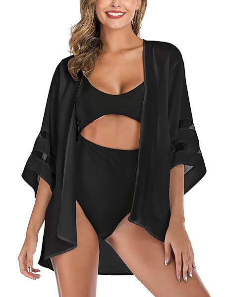 YNIMIOAOX WOMEN’S 3/4 SLEEVE FLORAL KIMONO CARDIGAN, SHEER...