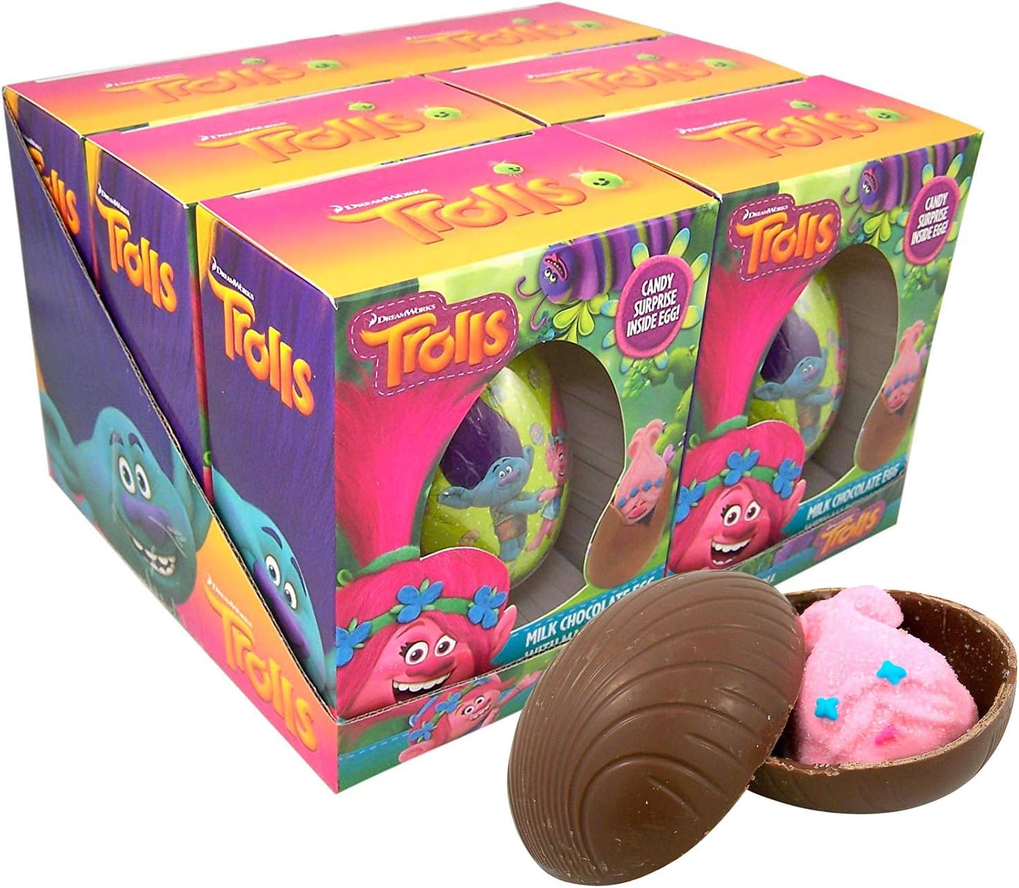 Milk Chocolate Trolls Candy with Marshmallow, Pack of 6