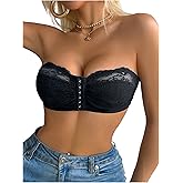 MakeMeChic Women's Floral Lace Bralette Strapless Bras Lingerie Front Closure Wireless Bra Underwear Tube Top