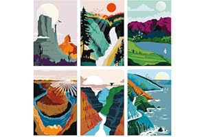 LWZAYS Paint by Numbers for Adults and Kids Beginner,Landscape Painting by Number Kits On Canvas,Without Frame DIY Oil Painting Acrylic Paints,Home Wall Decor（6 Pack 8x12 in）