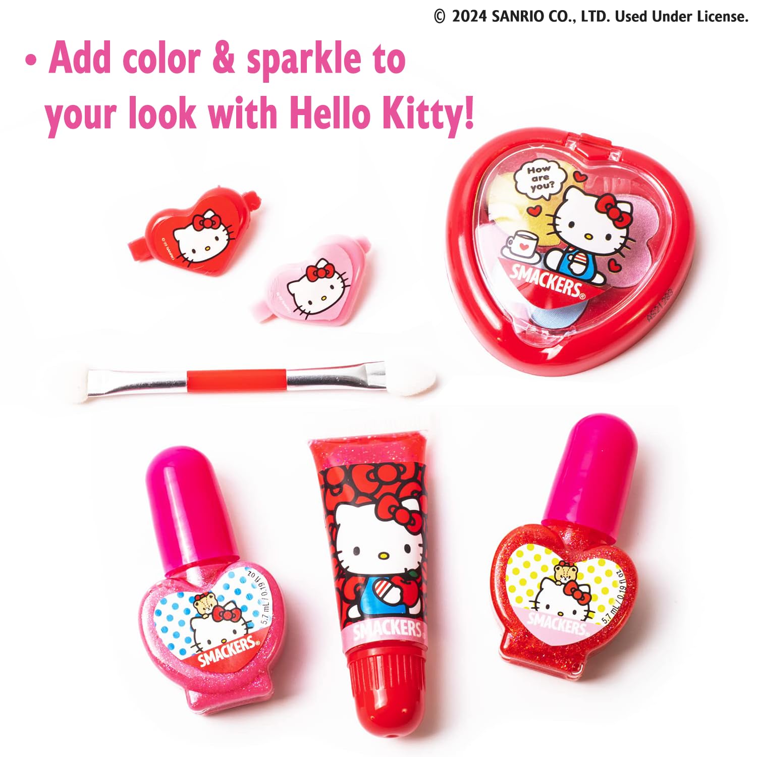 Lip Smacker Sanrio Hello Kitty Makeup Set, Kids Color Collection, 3 Moisturizing, Smoothing Soft Shine, Hydrating & Protecting Products, Fun Flavors, Cruelty-Free & Vegan