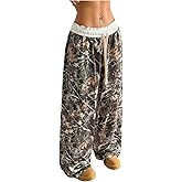SOLY HUX Women's Camo Pants Wide Leg Baggy Sweatpants Elastic Waist Drawstring Loose Pants Trendy Y2K Drawstring Trousers