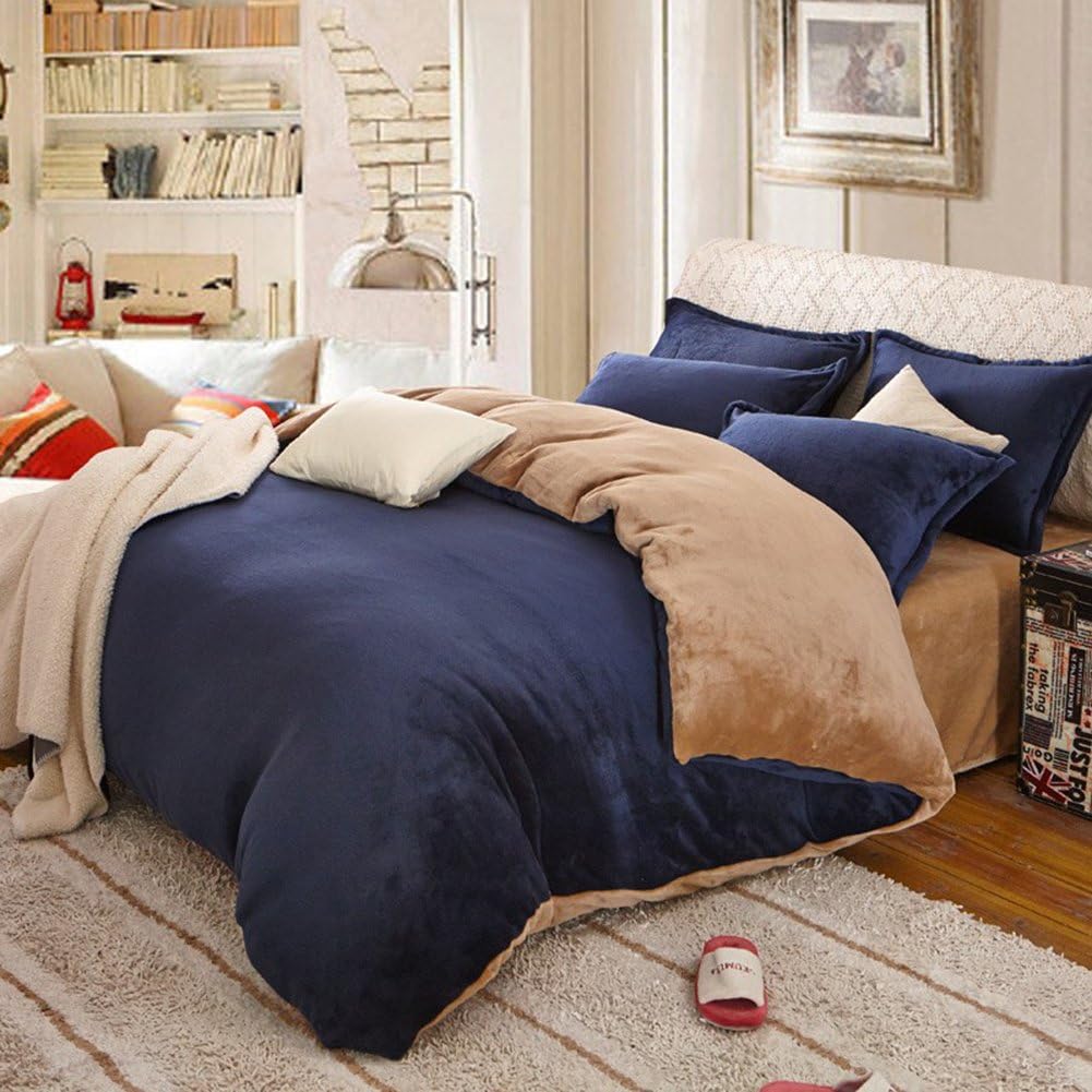 Yie Flannel Fleece Winter Thick Duvet cover sets- 4pcs-Duvet Cover& Bedsheet& two Pillowcases-Warm Bedding set (King size, Blue2)