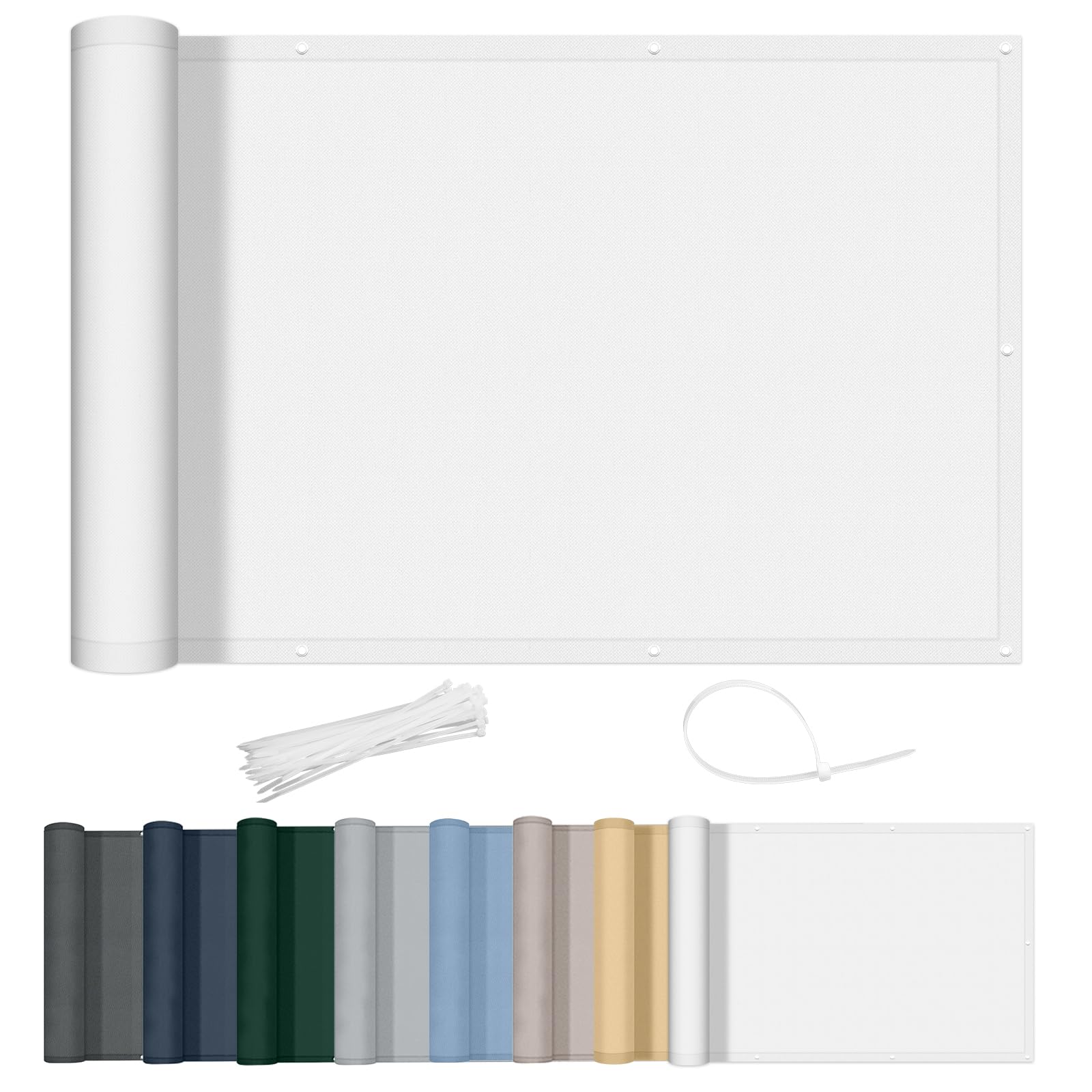 AXT SHADE Balcony Privacy Screen 75x300cm Waterproof Balcony Cover Wind and UV Protection with Cable Ties for Outdoor Terrace-White