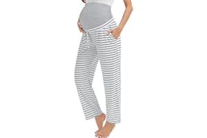 SWOMOG Women's Maternity Pajama Pants Over The Belly Pregnancy Pants Stretchy Lounge Wide Leg Trousers with Pockets
