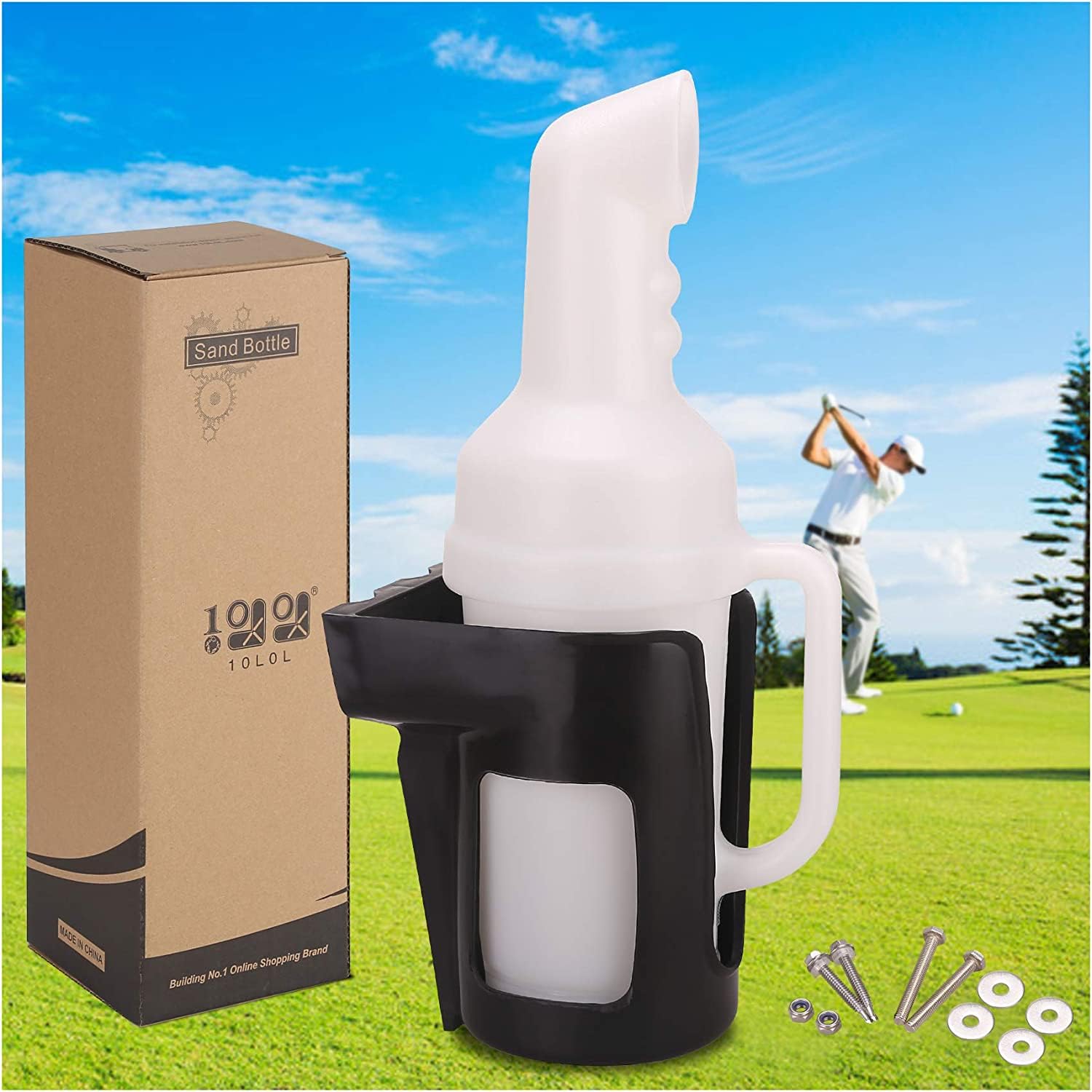 10L0L Golf Cart Sand Bottle for EZGO Club Car Yamaha, Divot Filler Sand Bottle Assembly with Rattle Proof Holder for Golf Carts