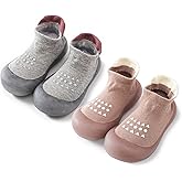 FABRST 2 Pairs Baby Sock Shoes Boys Girls Non Slip Soft Rubber Sole Sneakers Toddler Infant Slip On Slippers First Walking Shoes