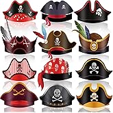 Funtery 48 Pcs Pirate Hat Halloween Pirate Party Accessories Kids Paper Costume Cap for Caribbean Cosplay Favors