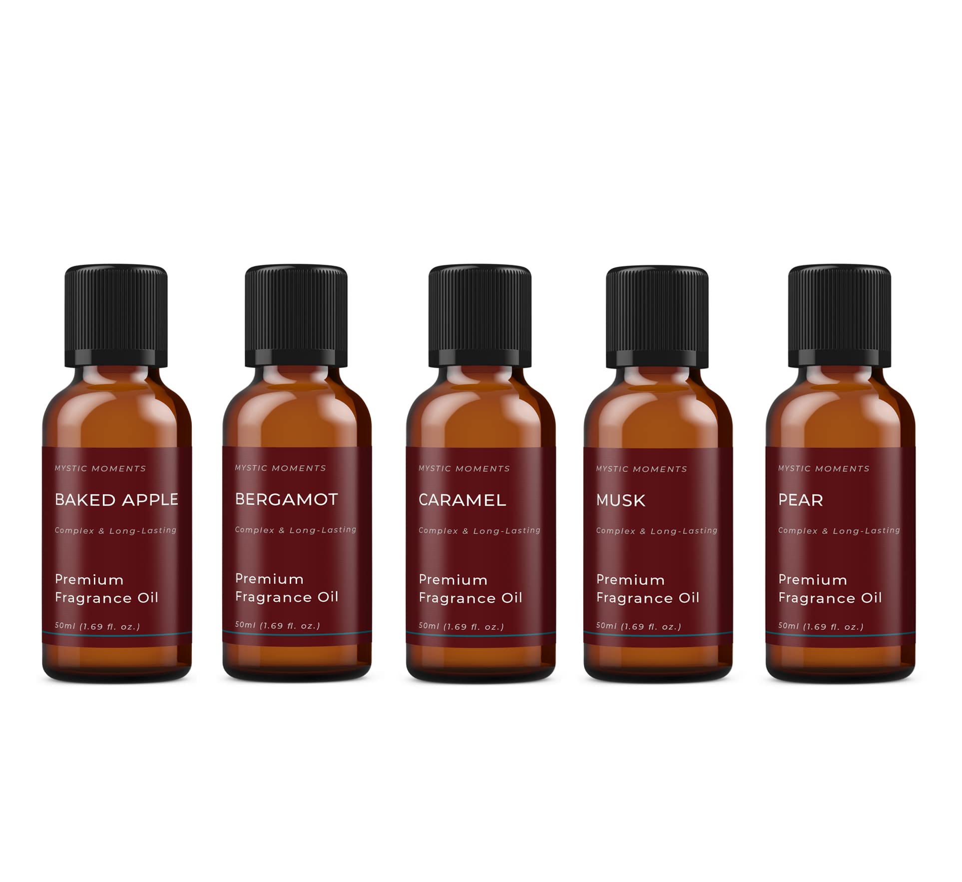 Mystic Moments | Autumn Fragrant Oil Gift Starter Pack 5x50ml | 5 Seasonal Scents for Crafting & Home Aroma | Baked Apple, Bergamot, Caramel, Musk, Pear