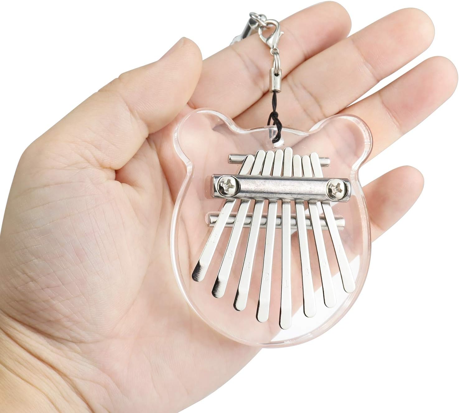 Alnicov 8 Keys Thumb Piano,MiNi Transparent Acrylic Finger Piano with lanyard Suitable,for Beginners in Birthday Christmas and Other Occasions(Bear Ear Shape)