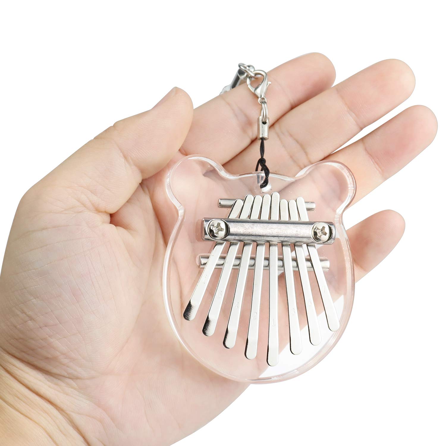 Alnicov 8 Keys Thumb Piano,MiNi Transparent Acrylic Finger Piano with lanyard Suitable,for Beginners in Birthday Christmas and Other Occasions(Bear Ear Shape)