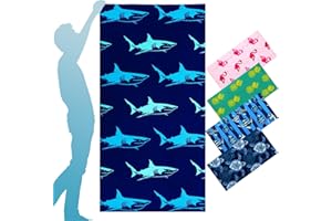 Genovega Oversized Terry Beach Towel 36 x 72 in Soft Extra Large Long Pool Swim Towels for Adult Men Clearance XL Big Travel Blanket Haves Vacation Essentials Lounge Chair Cover Navy Blue Shark