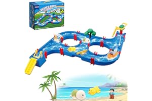 Fistone Outdoor Water Table Toy for Kids, 53Pcs Water Activity Table Large Water Park Playset with 2 Boats, DIY Table Beach Toy for Backyard, Lawn, Pool, Summer Outdoor Beach Play for Toddler Ages 4+