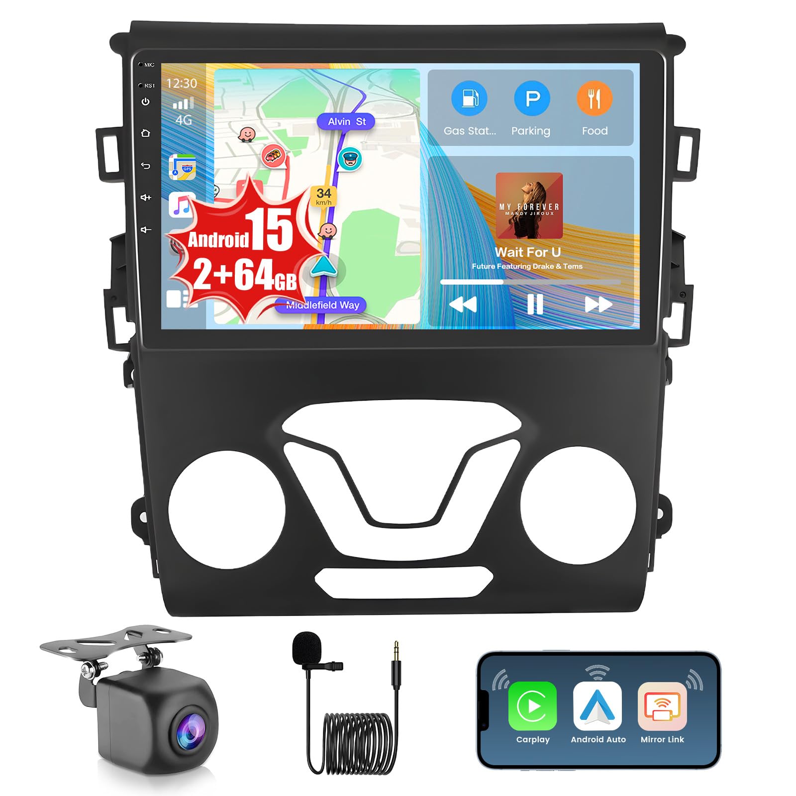 Photo 1 of [4+64G] Android 15 Car Stereo for Ford Fusion Mondeo 2013-2019 with Wireless CarPlay Android Auto, 9 Inch Touch Screen Radio for Fusion Mondeo with WiFi GPS 32EQ Bluetooth5.0 FM/RDS Backup Camera