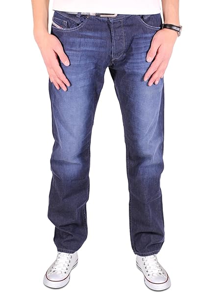 Diesel Iakop 0R8K8 R8K8 Regular Slim Tapered Jeans Herrenjeans Dunkel Blau