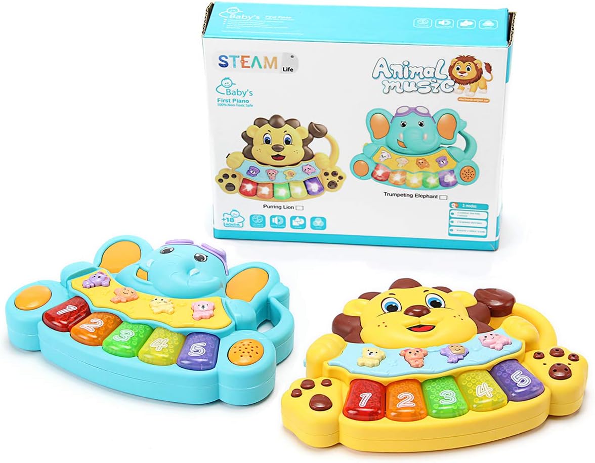 STEAM Life Educational Baby Musical Toys - Light Up Baby Toys Piano Keyboard - Toddler Piano with 5 Numbered Keys - Plays Songs and Music Memory Game Smart Baby Elephant Piano: Toys & Games