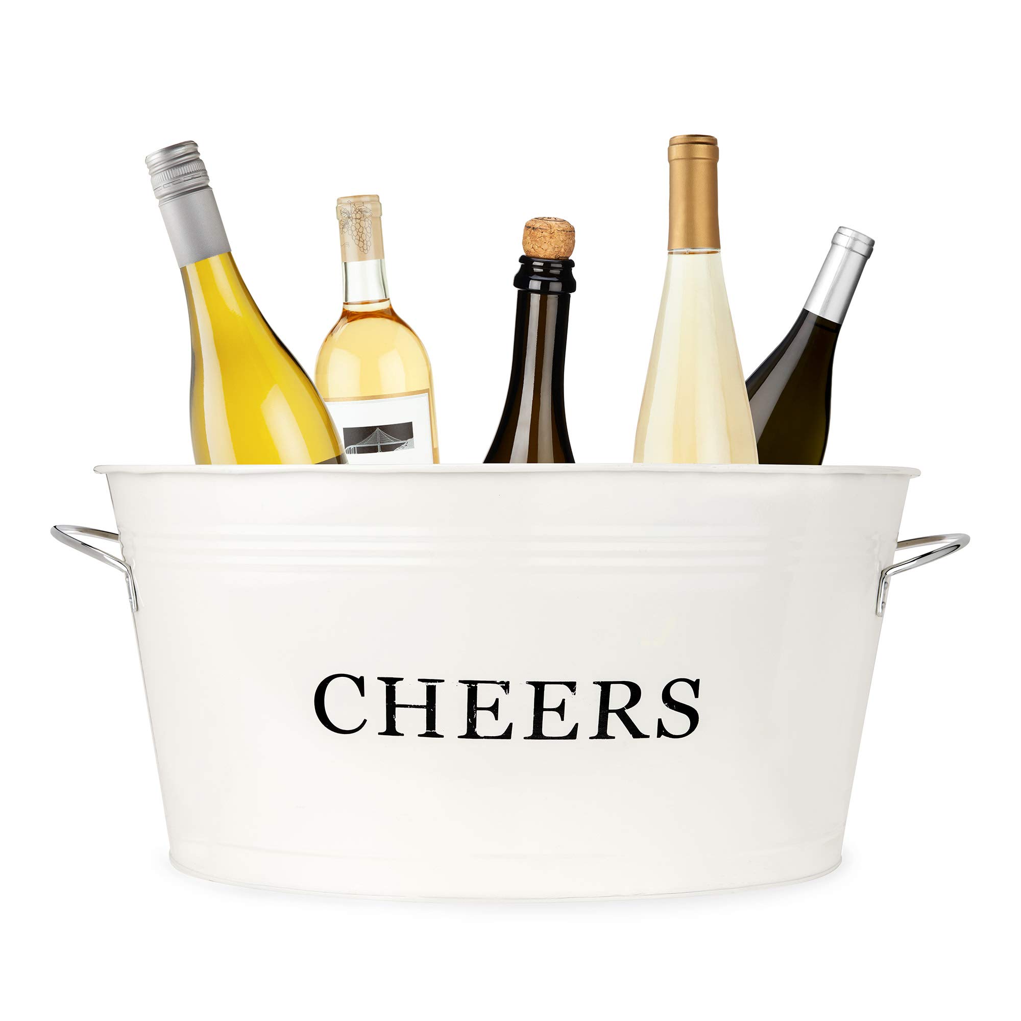Twine Cheers Beverage Tub, Galvanized Tubs for Entertaining, Drink Buckets for Parties, Large Ice Tub and Gift Basket, Beer Buckets, Cream, 6.3 Gallons Set of 1