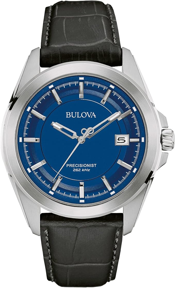 Bulova Men's Designer Watch Leather Strap Blue Dial Precisionist