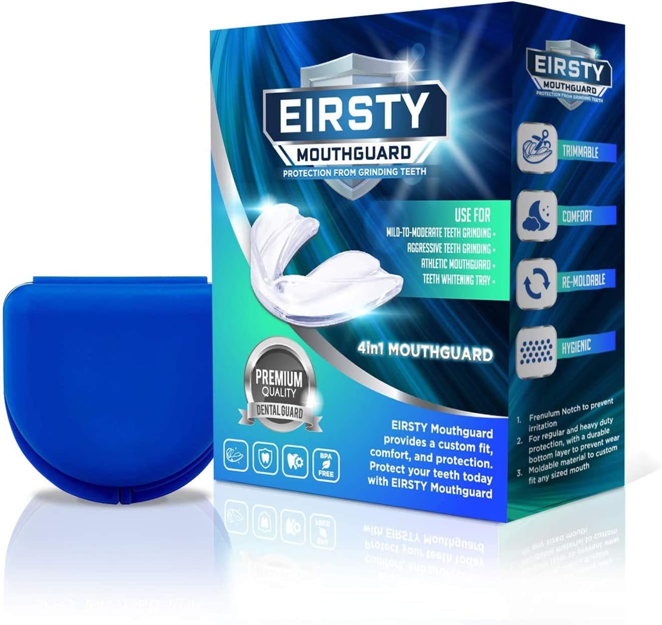 EIRSTY Medical Grade Moldable Mouth Guard 8 Set (6 regular, and 2 small)
