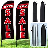 Buryeah 2 Set Sale Feather Flag 7 x 5.4ft Huge Sale Banner Flag Themed Flag with Pole Kit for Retail Store Outside Garden Business Advertising(Black)