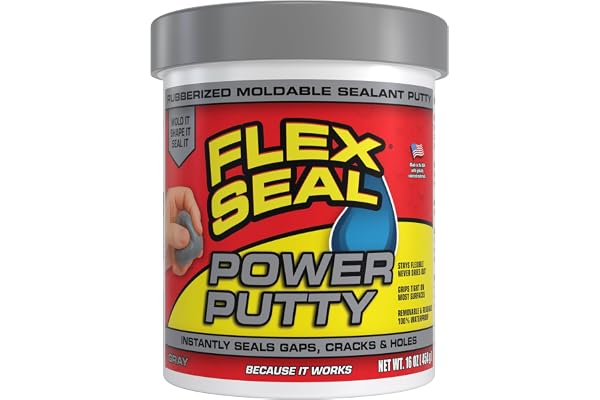 Flex Seal Power Putty, Moldable Waterproof Rubberized Sealant, Instantly Fills Gaps, Cracks, or Holes, Removable Reusable, Works Underwater, Pipes, Marine, Auto, RV, Metal, Plastic, Wood, Gray 16 oz